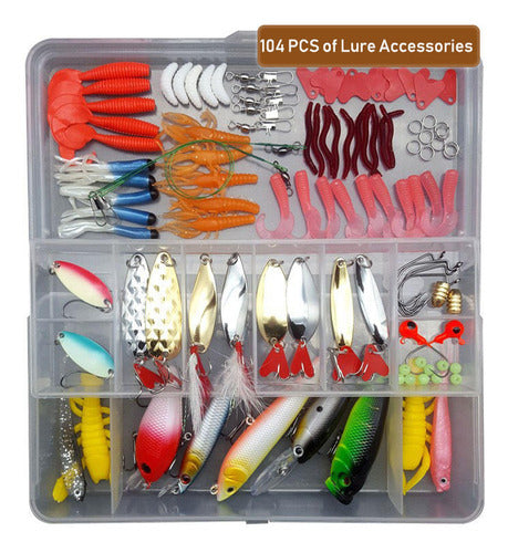 Kit 104 Piezas Señuelo Cebo Moscas Anzuelos Pesca - Norplat Plateado