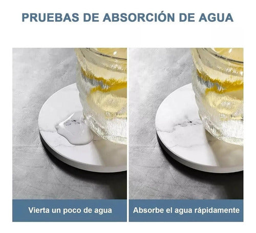 6 Posavasos Cerámica Corcho Con Soporte Para Mesa - Norplat Mármol Blanco