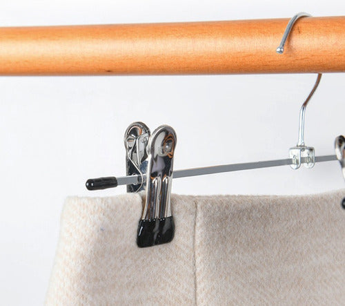 Pack 10 Colgadores Ganchos Metalicos Con Pinza Para Pantalon Plateado
