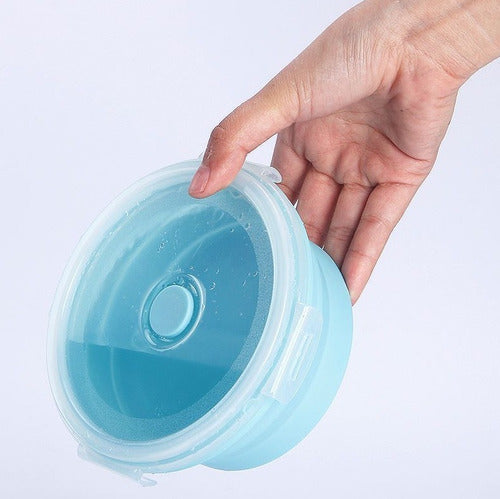 Contenedores Silicona Plegables X2 Tapa Alimentos Microondas Celeste