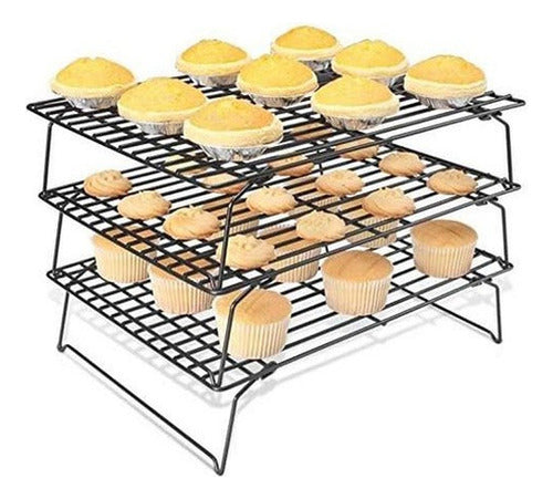 Rejilla Triple Apilable Enfriar Galleta Reposteria - Norplat Negro
