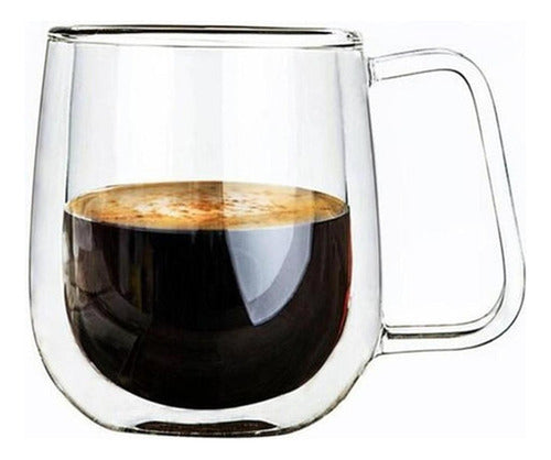 Set 2 Tazas Doble Pared Vidrio 250ml Cafe Cappuccino Norplat Transparente