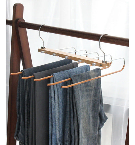 Colgador Pantalones Ganchos 5 En 1 Antideslizante - Norplat Madera