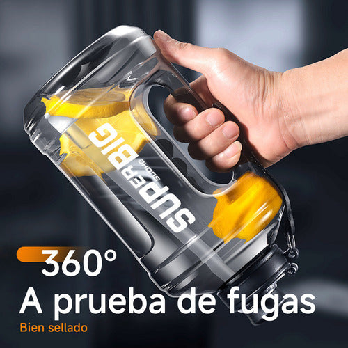 Botella Deportiva Agua Grande Norplat Motivacional 1.6l Gym Negro Transparente