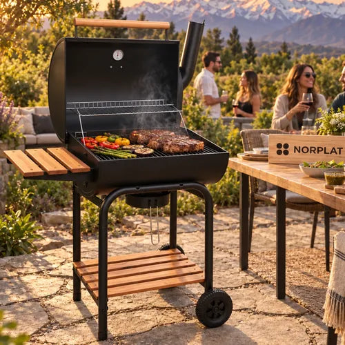 Parrilla Carbón Onni Norplat Estilo Tambor Bbq Grill Asador Negro