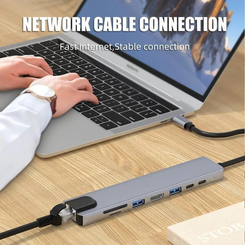 Hub Adaptador Usb Tipo C 8 En 1  - Macbook, Windows Ethernet