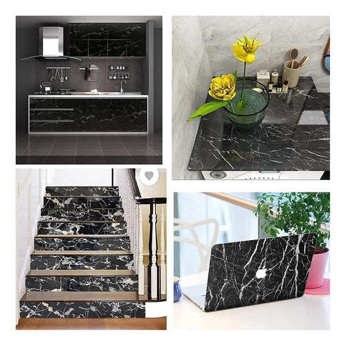 Vinilo Decorativo Adhesivo Norplat Para Cocina Marmol 2mts Negro