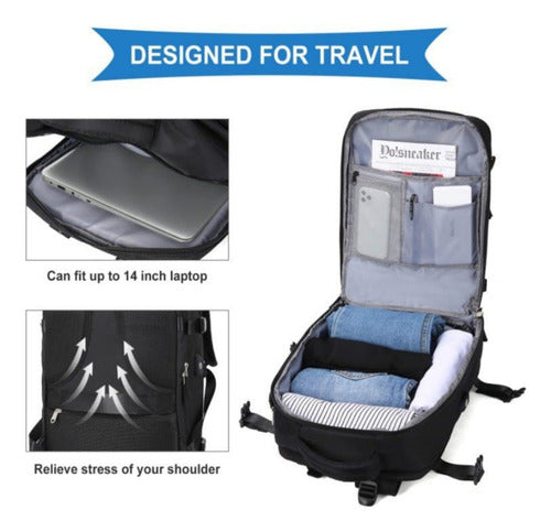 Mochila Notebook Viaje Ligera Vuelo Cabina Mano - Norplat Negro Liso