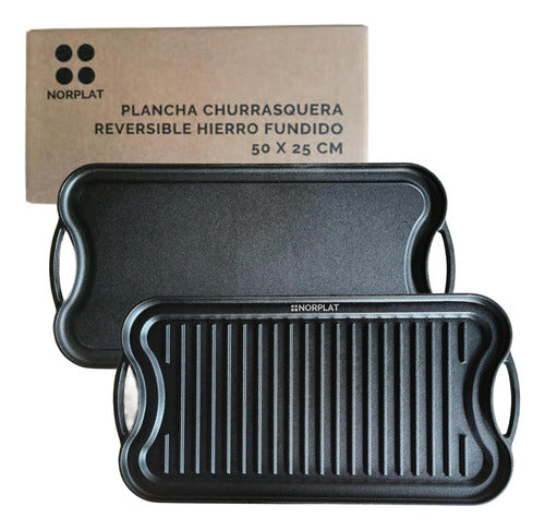Plancha Hierro Fundido Churrasquera 2 En 1 50x25cm - Norplat Negro