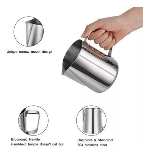 Jarro Lechero Jarra Espuma De Leche Jarra Texturizar 600ml Plateado