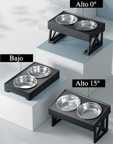 Comedero-bebedero Para Perros Altura Ajustable - Plato Acero Negro