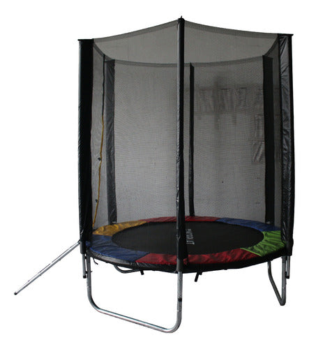 Vista de cama elástica infantil con estructura de acero galvanizado