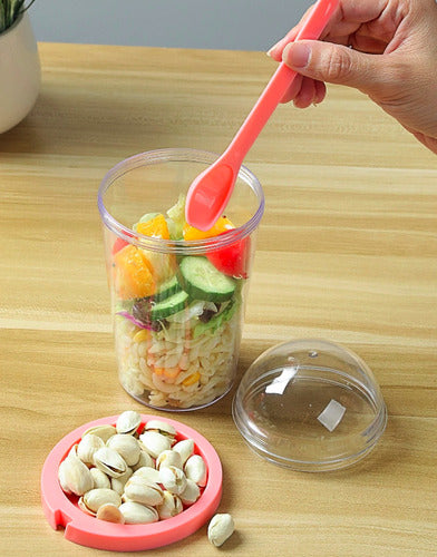 Norplat Set 2 Vasos Yogurt Cereal 400ml Tapa Cuchara Pote Rosa