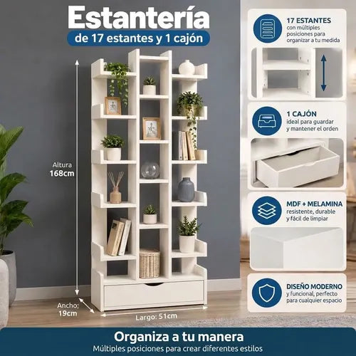 Estante Librero Norplat Madera - Estantería Niveles Y Cajón Blanco