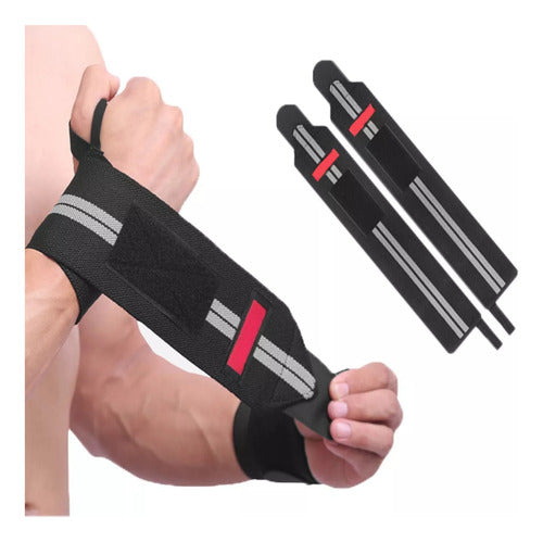 Par Muñequeras Crossfit Fitness Gym Elasticada Norplat Negro/gris