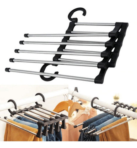 Gancho Pantalones Organizador Percha Ahorra Espacio 5 En 1