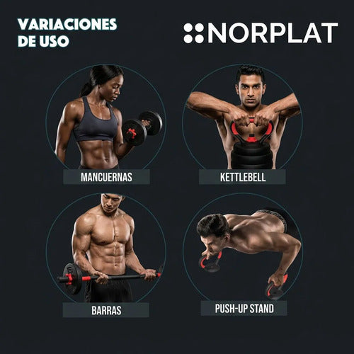 Set Mancuernas Ajustable Norplat 30kg Juego De Pesas Unibles Negro