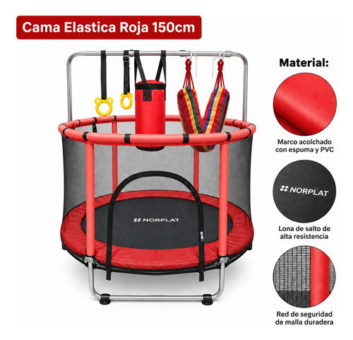 Cama Elástica 1.5mt Saltarina Trampolin Para Niños Norplat Negro Rojo
