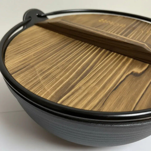 Olla Hierro Fierro Fundido + Asa + Tapa Madera 25cm Norplat Negro