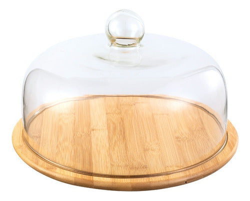 Tortero Organizador De Vidrio Con Base Bambú 30 Cm - Cukin Marrón Claro