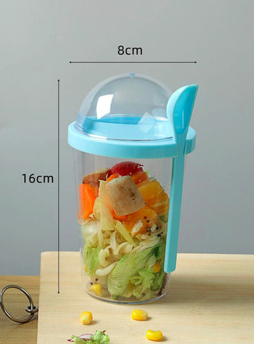 Norplat Set 2 Vasos Yogurt Cereal 400ml Tapa Cuchara Pote Azul Claro