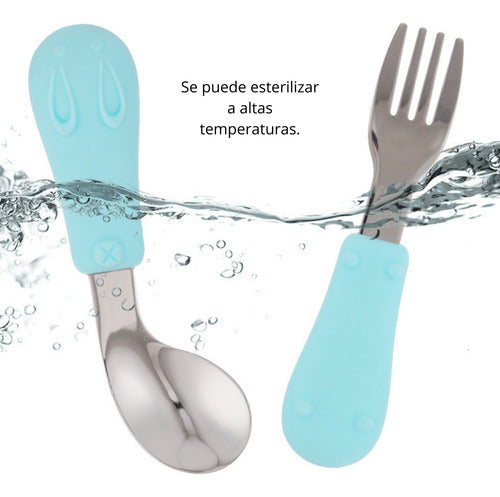 Set De Cubiertos Niño Niña Bebe Cuchara Tenedor Con Estuche Rosa