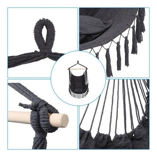 Silla Colgante Columpio Hamaca Con Almohadones - Norplat Gris Oscuro
