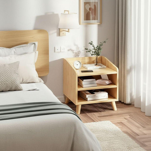 Velador Nordico De Madera Mesita Noche Moderno - Norplat Mate Madera