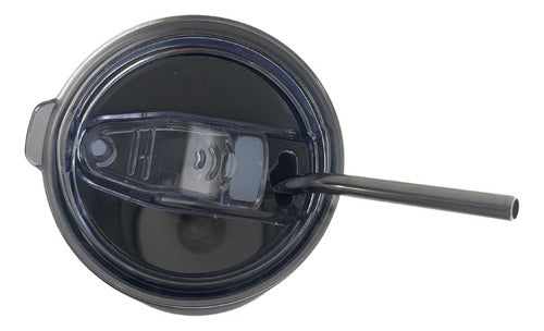 Vaso Mug Termico Cukin 600ml Acero Inox 2 Tapas Y Bombilla Azul Oscuro Liso