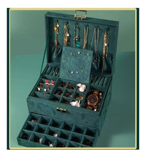 Maletin Joyero 3 Niveles Organizador De Joyas - Norplat Verde Oscuro