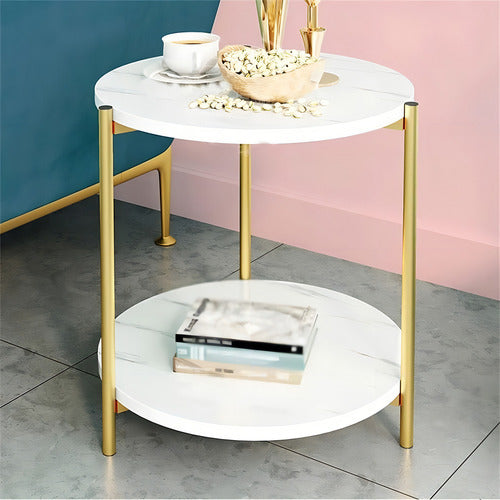 Mesa Auxiliar Redonda Decorativa Para Sala De Estar Norplat Blanco Mármol