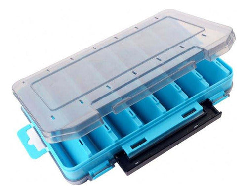 Caja Porta Señuelos Pesca 14 Compartimientos Doble - Norplat Azul