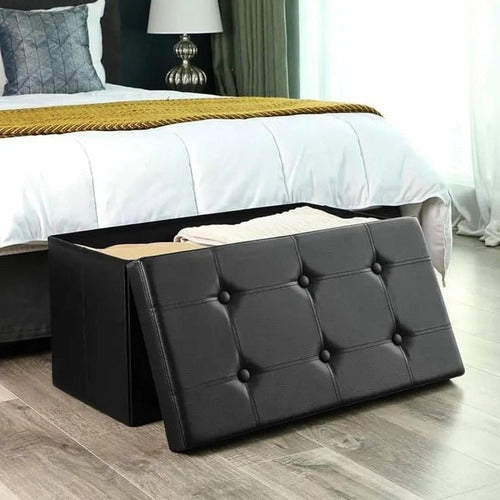 Puff Baul Asiento Organizador Plegable Banqueta - Norplat Negro