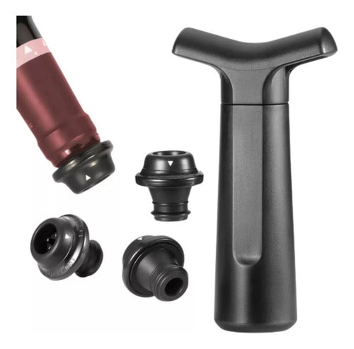 Vino Botella Bomba De Vacio 4 Tapones Extractor Aire - Cukin Negro