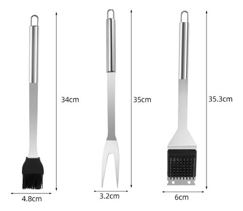 Set Parrillero 20 Piezas De Acero Inoxidable + Bolso Norplat Plateado