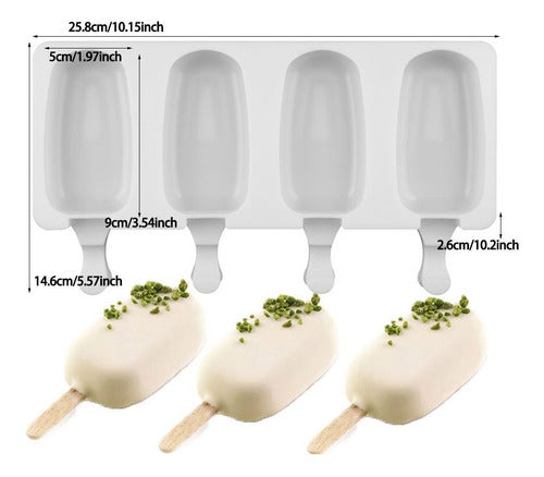 Kit 4 Moldes Para 4 Helados Silicona + 200 Palitos - Norplat Blanco