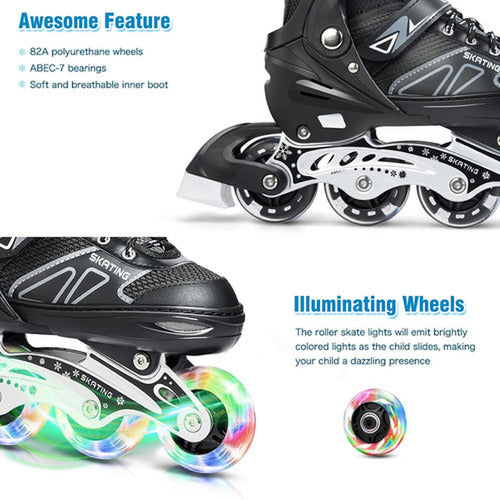 Patines En Linea Rollers Adolescentes Adultos Ajustable S 65 Mm Negro