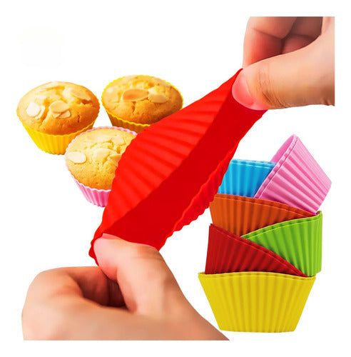 Set X 12 Moldes De Silicona Xl Para Muffin - Øs9cm - Cukin Rojo