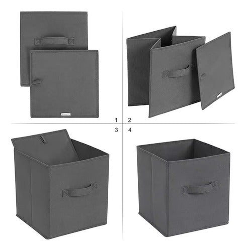 Kit 6 Cajas Organizadoras Cubo Plegables Closet Ropa Norplat Gris Oscuro Lisa