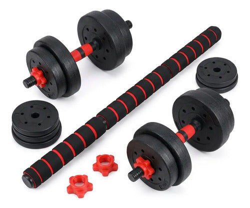 Set Norplat 2 Mancuernas + Barra + 20kg Discos Pesas Rojo Negro