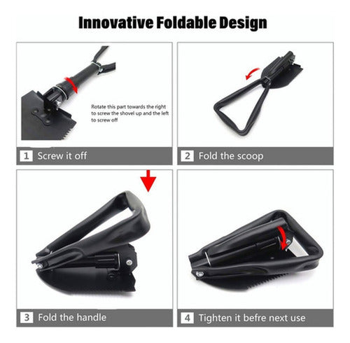 Pala Plegable Picota Sierra 2 En 1 Militar Camping - Norplat Negro