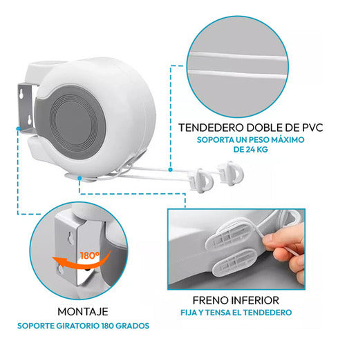 Tendedero Retractil Extensible Colgador Ropa Pared Norplat  Gris