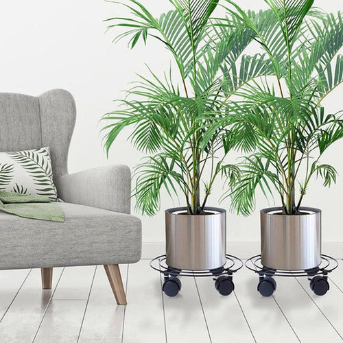 2 Soportes De Base De Maceta De Metal Con Ruedas - Norplat Negro Lisa
