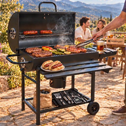 Parrilla Carbón Olavi Norplat Bbq Grill Asado Con Tapa Rueda Negro