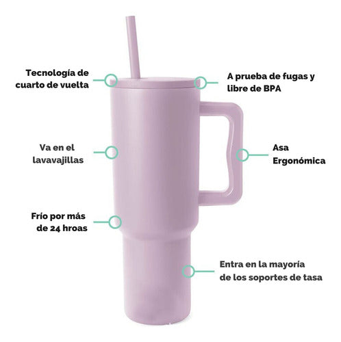 Norplat Tumbler 1180ml Vaso Térmico 40oz 1180ml Con Bombilla Púrpura Lisa