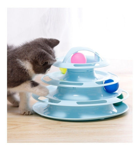 Divertido Juguete Para Gatos Torre 3 Niveles Pelota Raton Celeste