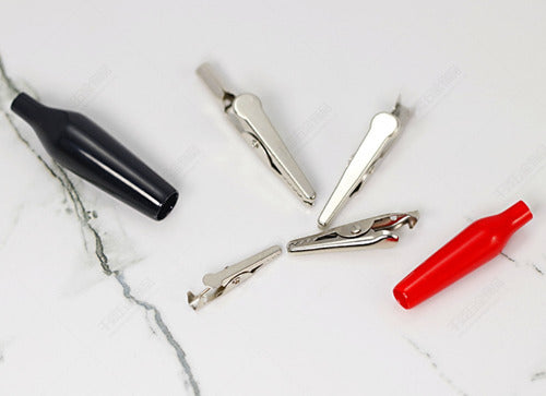 20 Pinzas Eléctricas Tipo Caiman Cocodrilo 28mm - Norplat Negro/rojo