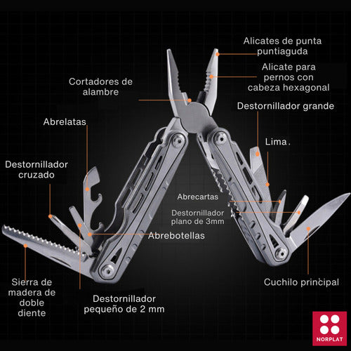 Alicate Norplat Multifuncional Universal Cortante 14 En 1 Negro