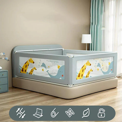 Baranda Cama Seguridad Bebe Plegable Ajustable 200cm Norplat Gris Jirafa Elefante
