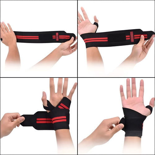 Par Muñequeras Crossfit Fitness Gym Elasticada Norplat Blanco+rojo